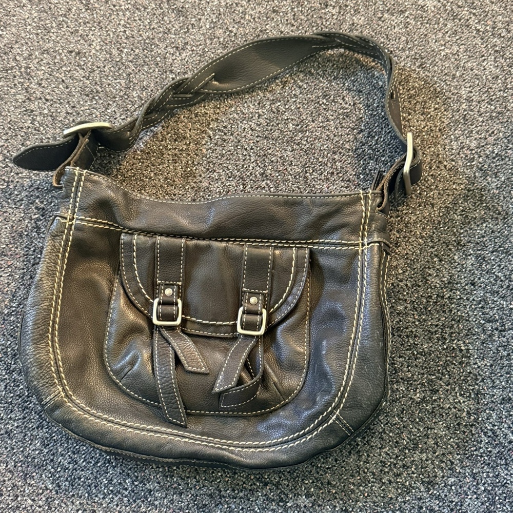 FOSSIL Black Leather Hobo Handbag Purse Bag-
